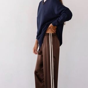 DONNI Silk Stripe Crop Pant in Espresso
